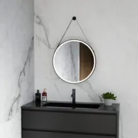 Ronde badkamerspiegel Tavi met ijzeren band mat zwart met verwarming, LED verlichting en touch sensor 60x60cm