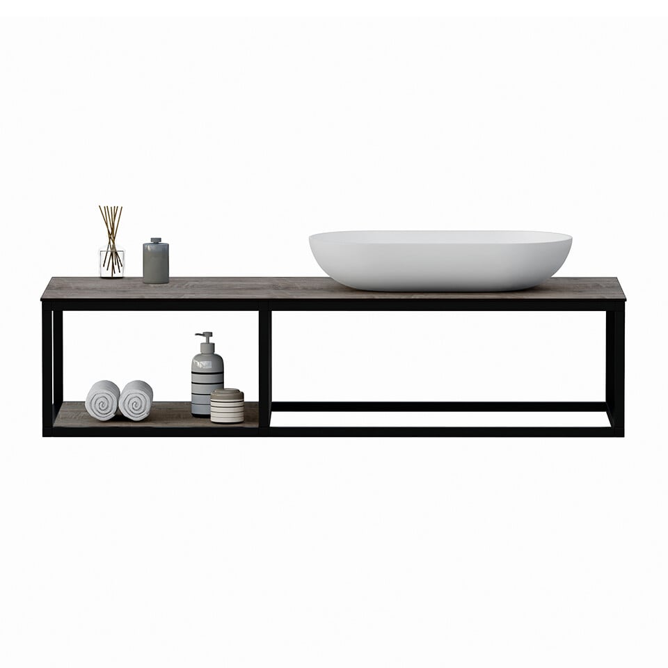 maandelijks Ongeldig bonen Badkamermeubel Diego 120cm mat zwart stalen frame met één opbouwkom mat wit  - Voordelig Design Sanitair