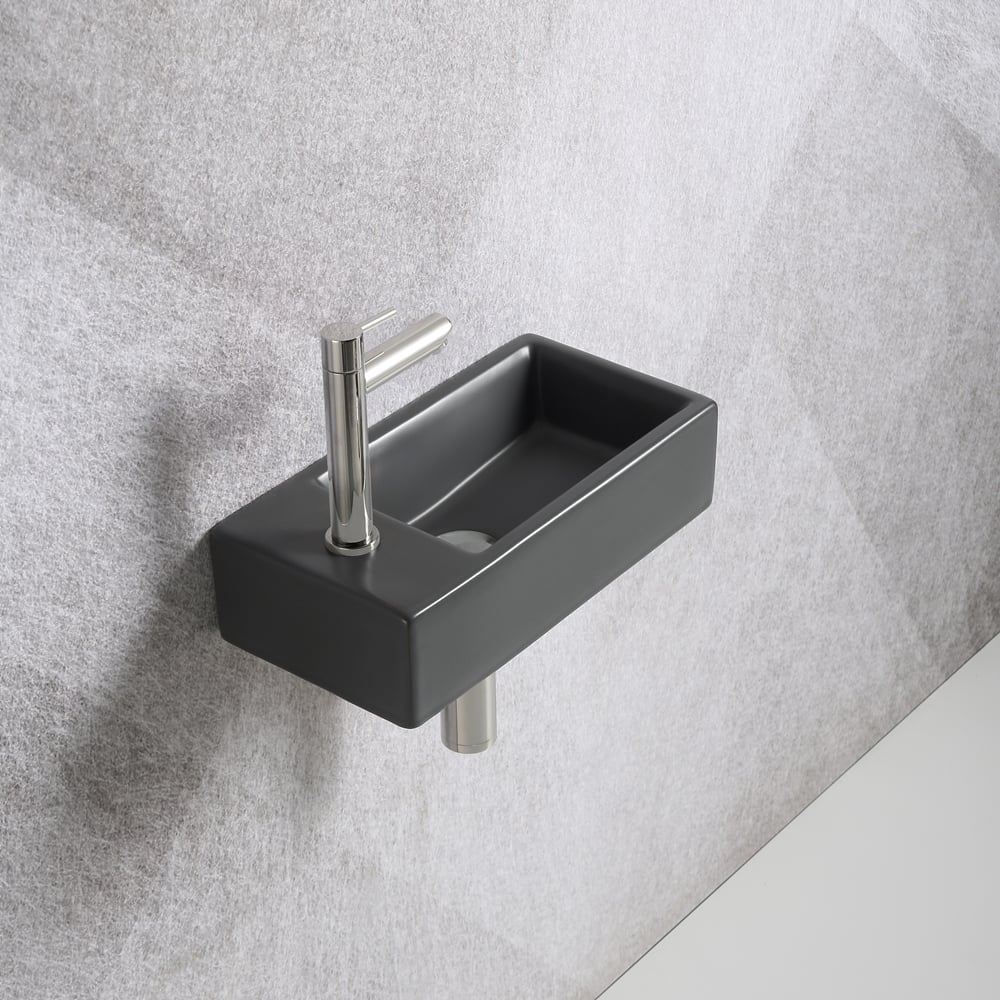 Mia 40.5x20x10.5cm antraciet links inclusief fontein kraan, sifon en chroom - Voordelig Design Sanitair