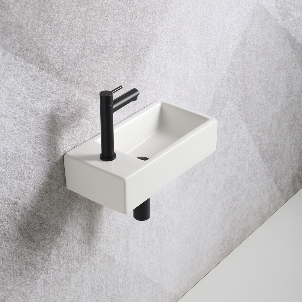 oppervlakkig kort Scheur Fontein Mia 40.5x20x10.5cm mat wit inclusief afvoerplug links - Voordelig  Design Sanitair