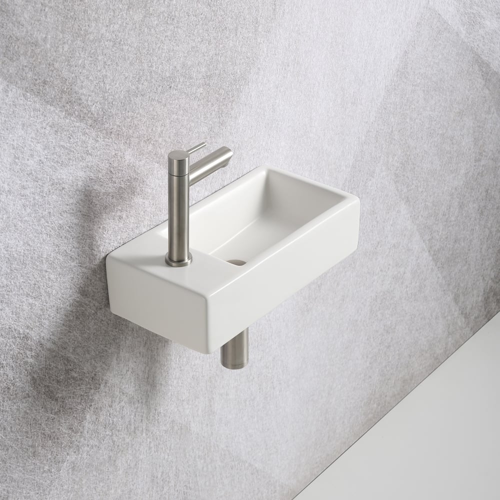 vertrekken Zeebrasem Mentor Fonteinset Mia 40.5x20x10.5cm mat wit links inclusief fontein kraan, sifon  en afvoerplug RVS - Voordelig Design Sanitair