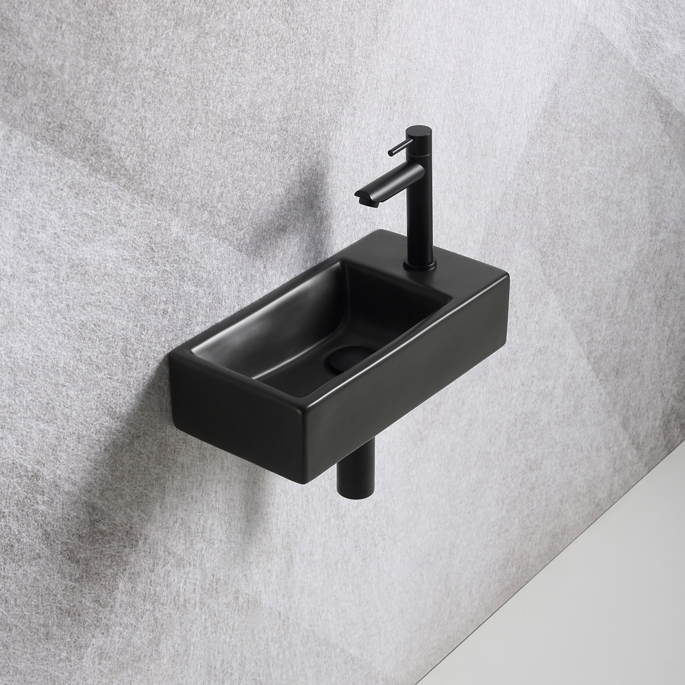hek fout bekennen Fonteinset Mia 40.5x20x10.5cm mat zwart rechts inclusief fontein kraan,  sifon en afvoerplug mat zwart - Voordelig Design Sanitair