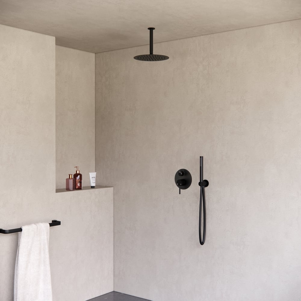 regendouche met plafond 30cm douchekop mat zwart - Voordelig Design Sanitair