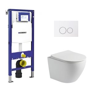 Toiletset Pietro randloos mat wit met bedieningspaneel Ring mat wit en Geberit Duofix WC-element (UP320)