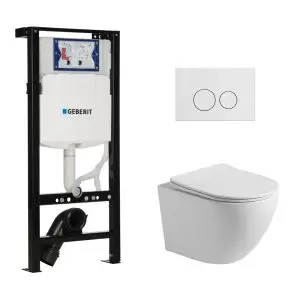 Toiletset Pietro randloos glans wit met bedieningspaneel flat mat wit en Plieger Duofix WC-element (UP320)