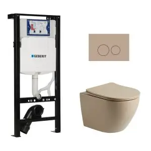 Toiletset Pietro tornado flush mat beige met bedieningspaneel Ring mat beige en Plieger Duofix WC-element (UP320)