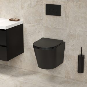 Hangend toilet Julio randloos inclusief softclose zitting mat zwart 48x36,5x36cm