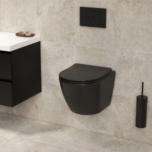 Hangend toilet Pietro randloos inclusief softclose zitting mat zwart 49x37x37cm