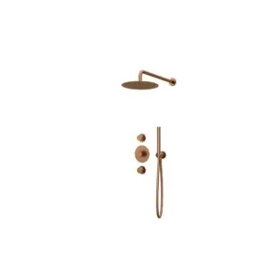 Thermostatische inbouw regendouche copper drie-knops midden bediening met wandarm 25cm douchekop