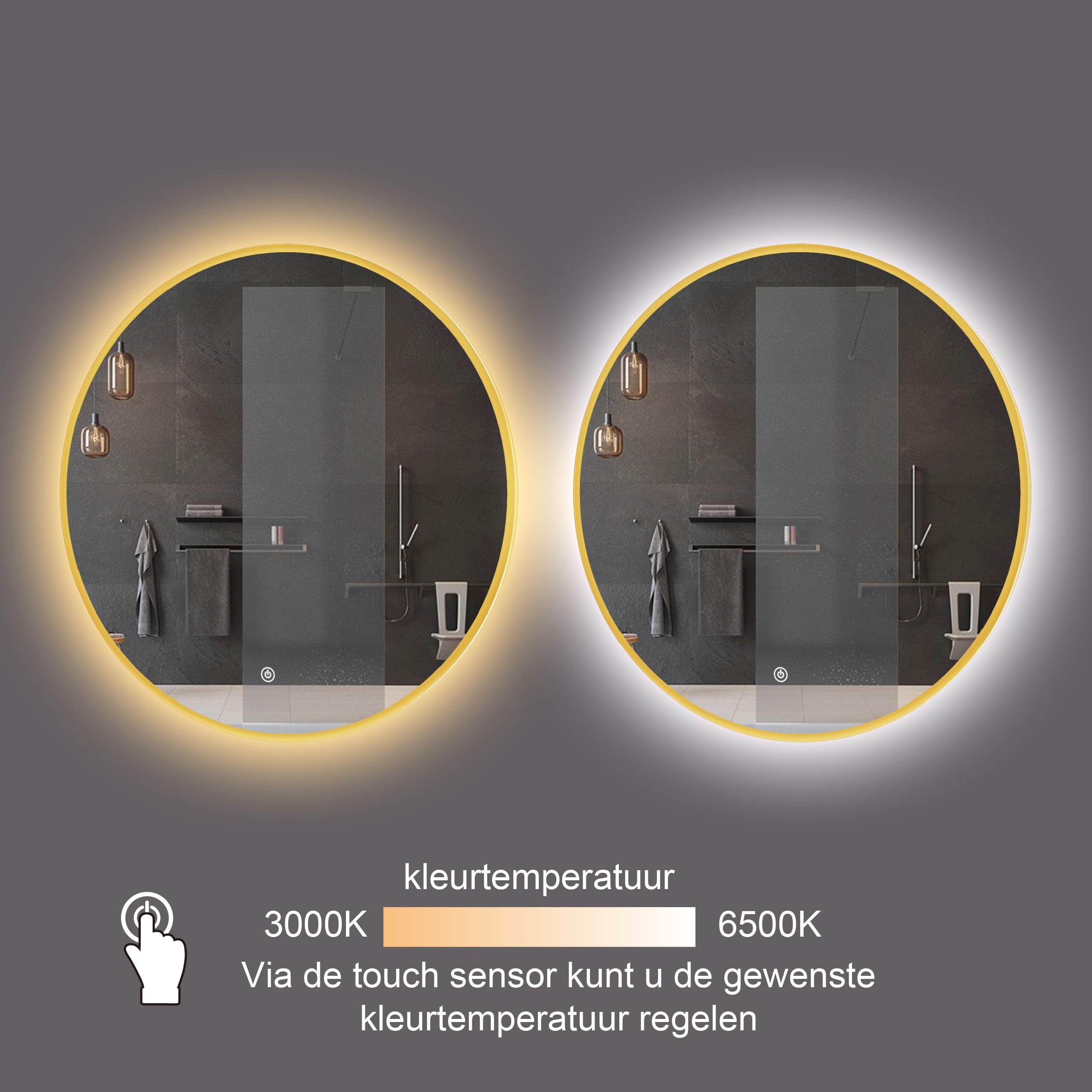 Spiegel rond 80 cm met gouden frame - Gaslooswonen .nl - Grootste in  elektrische verwarming Quality Heating