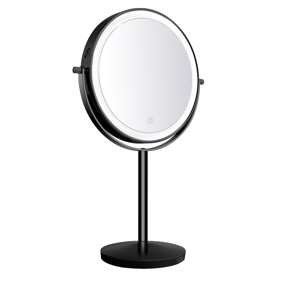 litteken slogan Denken Make-up spiegel staand 10x vergrotend met dimbare LED verlichting mat zwart  - Voordelig Design Sanitair
