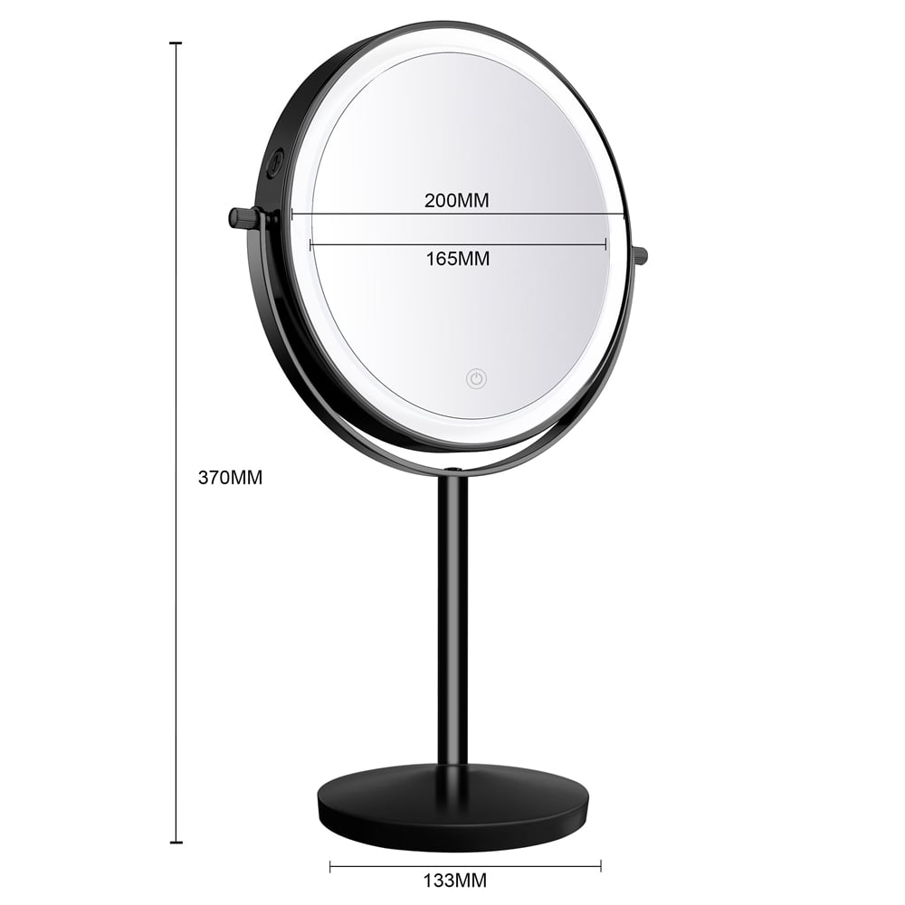 rechter Gehoorzaam herten Make-up spiegel staand 5x vergrotend met dimbare LED verlichting mat zwart  - Voordelig Design Sanitair