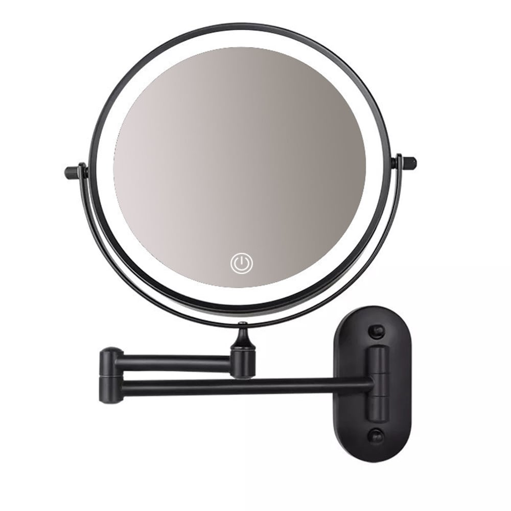 Academie slang Vriend Make-up spiegel wand 10x vergrotend met dimbare LED verlichting mat zwart -  Voordelig Design Sanitair