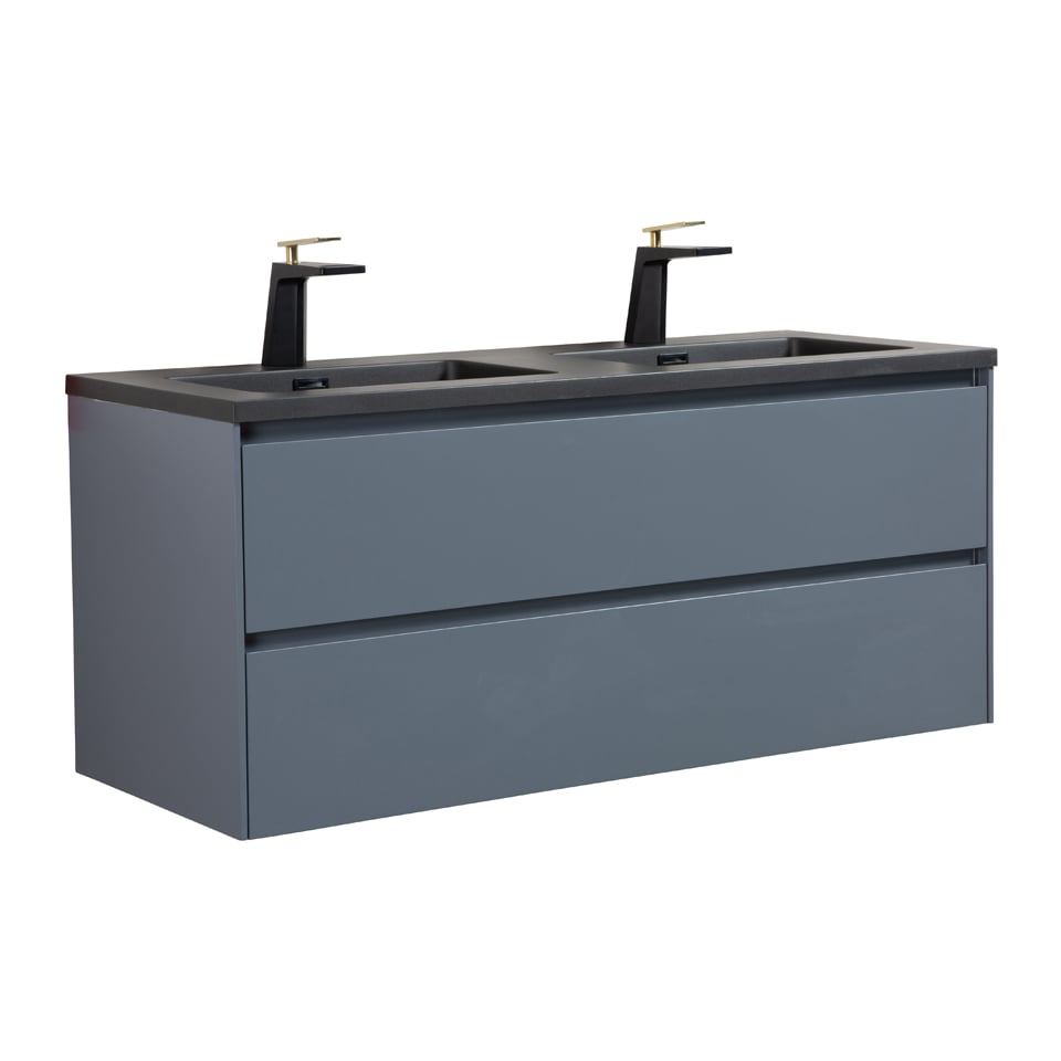 Badkamermeubel 120cm grijs zwarte wastafel - Voordelig Design Sanitair