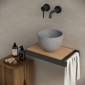 Toiletmeubel frame zwart plateau eiken voor waskom met handoekbeugel Berdine 36x22.5x5cm rechts