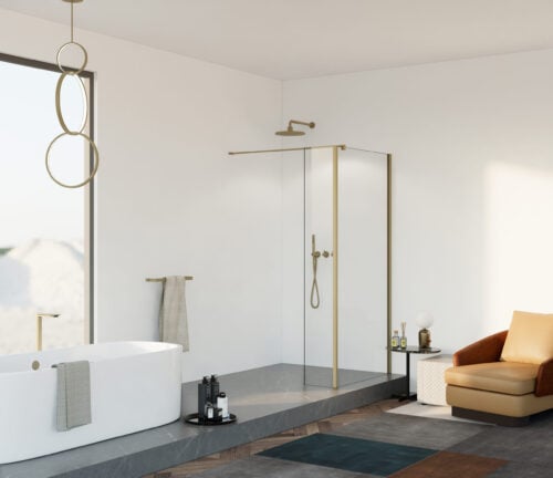 Douchewand met zijwand Silvio mat goud