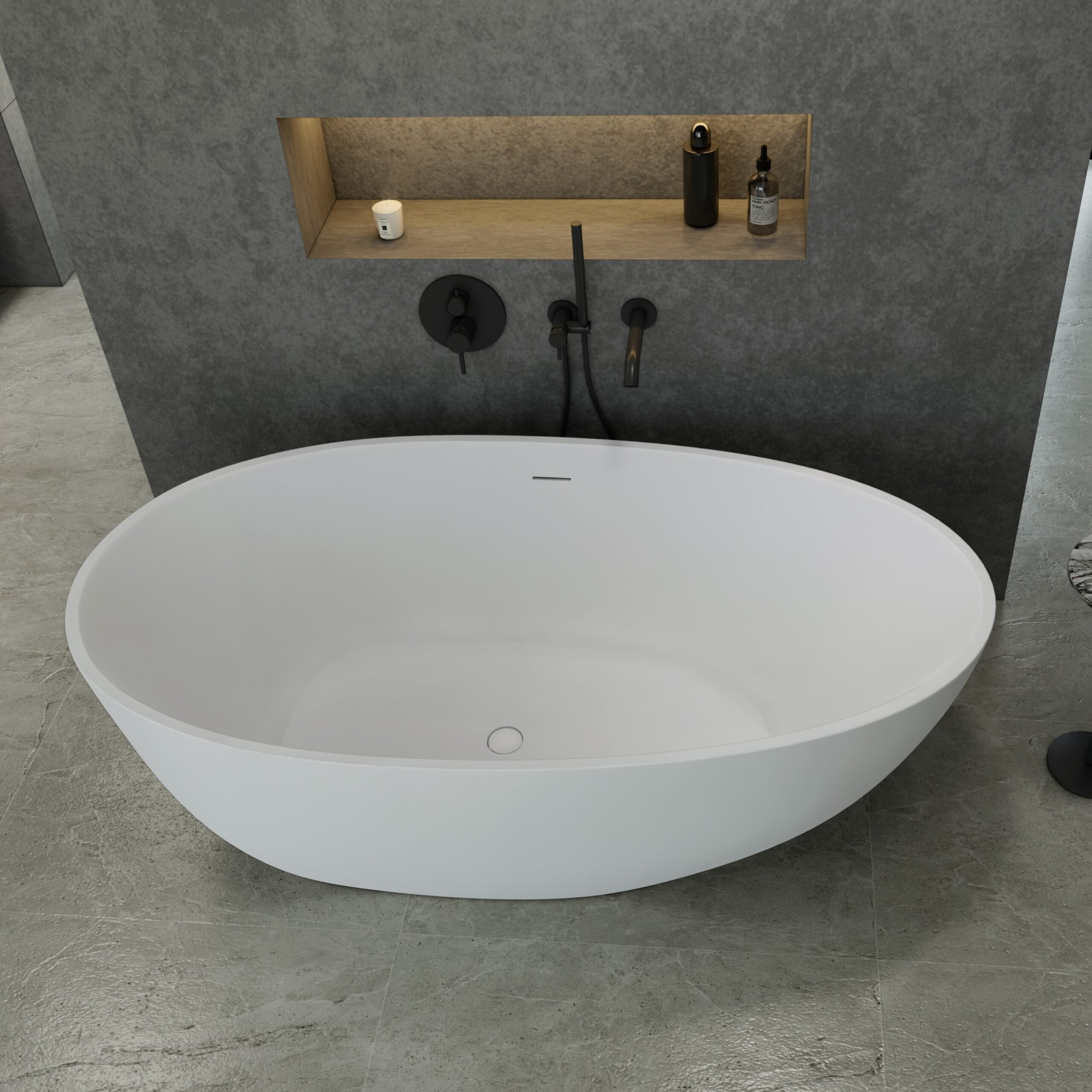 Ambient Afkeer Lol Solid Surface Davide vrijstaand bad 170x88x56cm mat wit massief - Voordelig  Design Sanitair