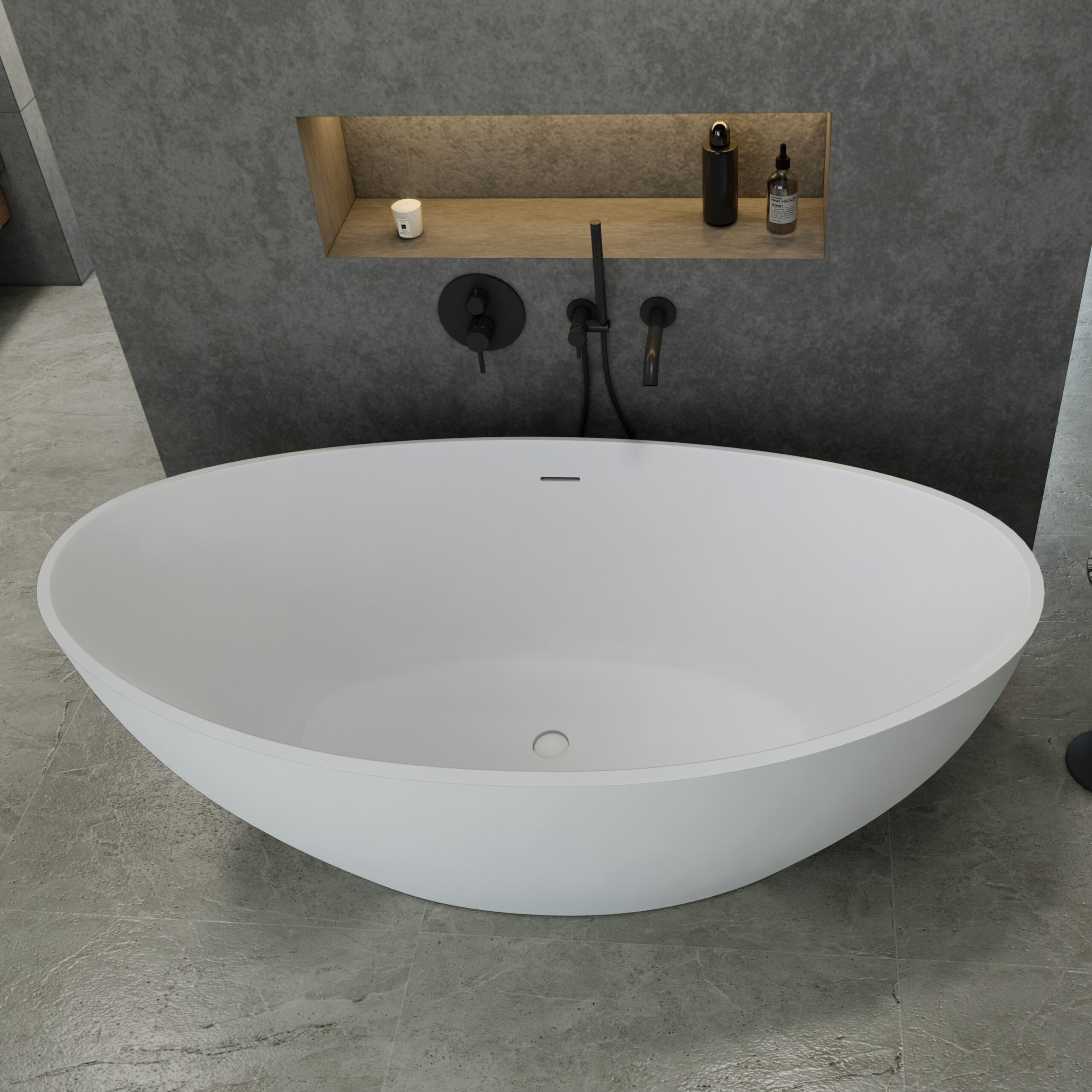 groep Boekhouder Plons Solid Surface Davina vrijstaand bad 180x90x62cm mat wit massief - Voordelig  Design Sanitair