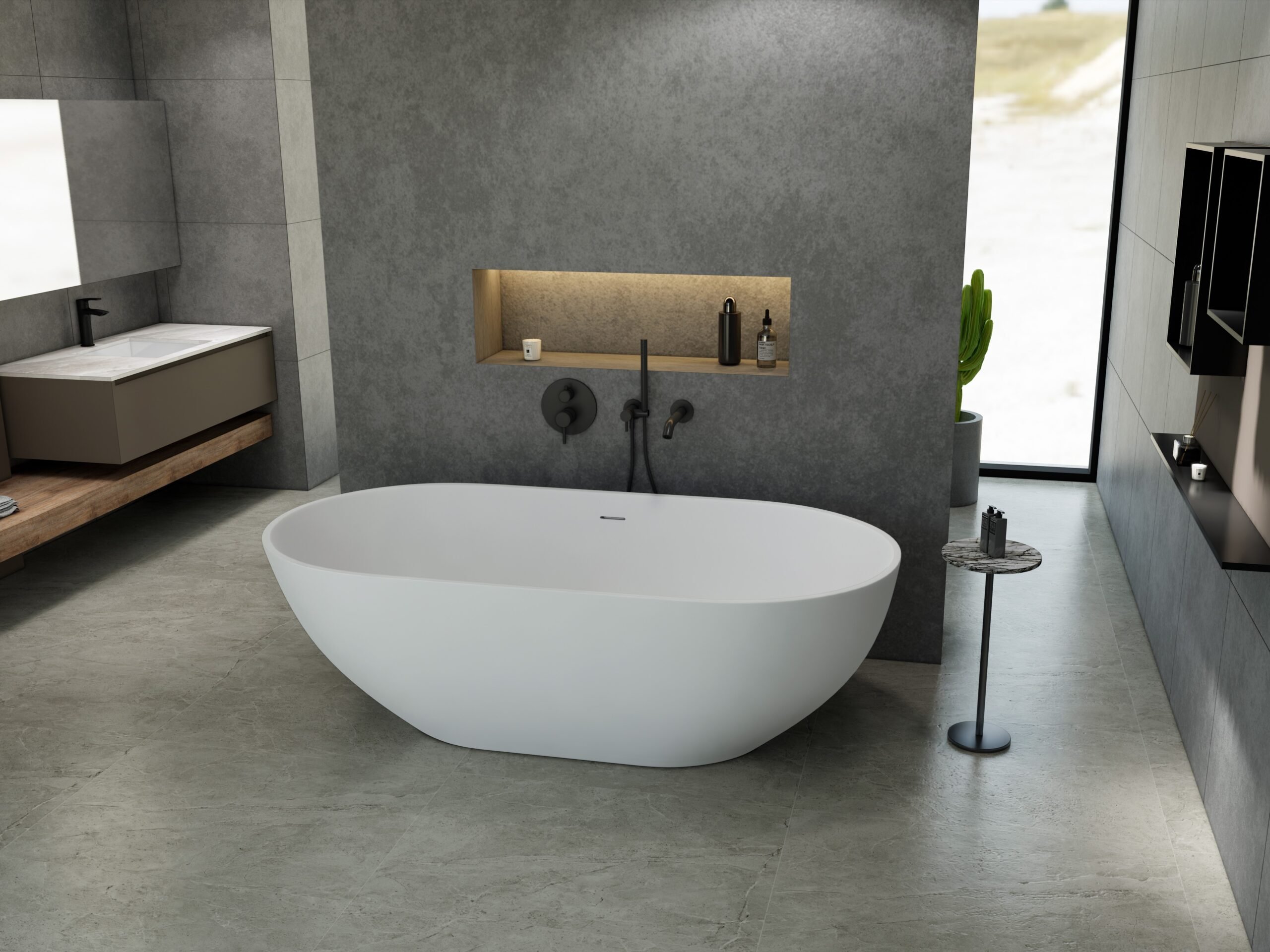 Koken Voorrecht Geroosterd Solid Surface Stone vrijstaand bad 178x88x52cm mat wit massief - Voordelig  Design Sanitair