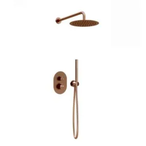 Thermostatische Inbouw regendouche met wandarm 25cm douchekop copper