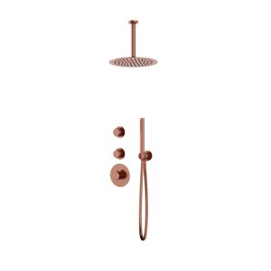 Thermostatische inbouw regendouche copper drie-knops onder bediening met plafondarm 30cm douchekop