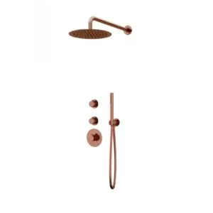 Thermostatische inbouw regendouche copper drie-knops onder bediening met wandarm 25cm douchekop