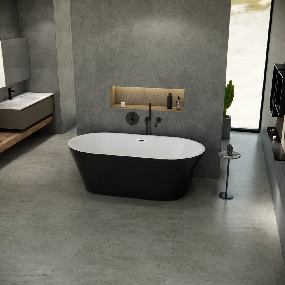 Vrijstaand bad Guissepe 172x82x58cm acryl zwart glans - Voordelig Sanitair