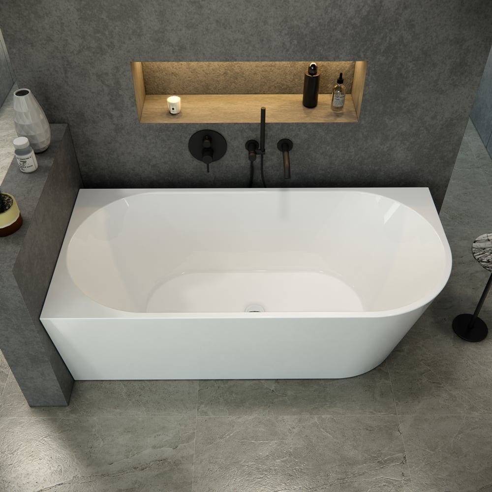 bellen Grote waanidee Voorbijgaand Vrijstaand bad Luciano hoekbad 170x80x58cm glans wit acryl links -  Voordelig Design Sanitair