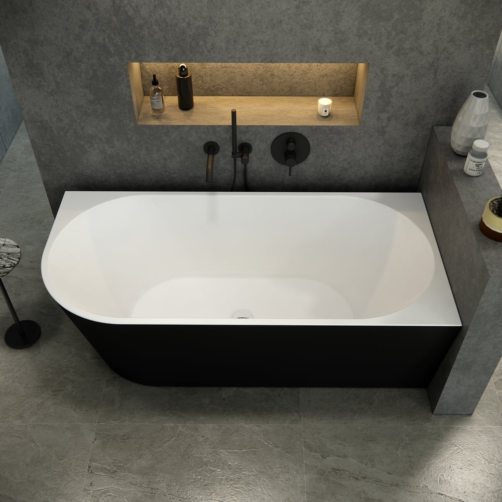 onregelmatig spek galerij Vrijstaand bad Luciano hoekbad 170x80x58cm mat zwart/ wit acryl rechts -  Voordelig Design Sanitair