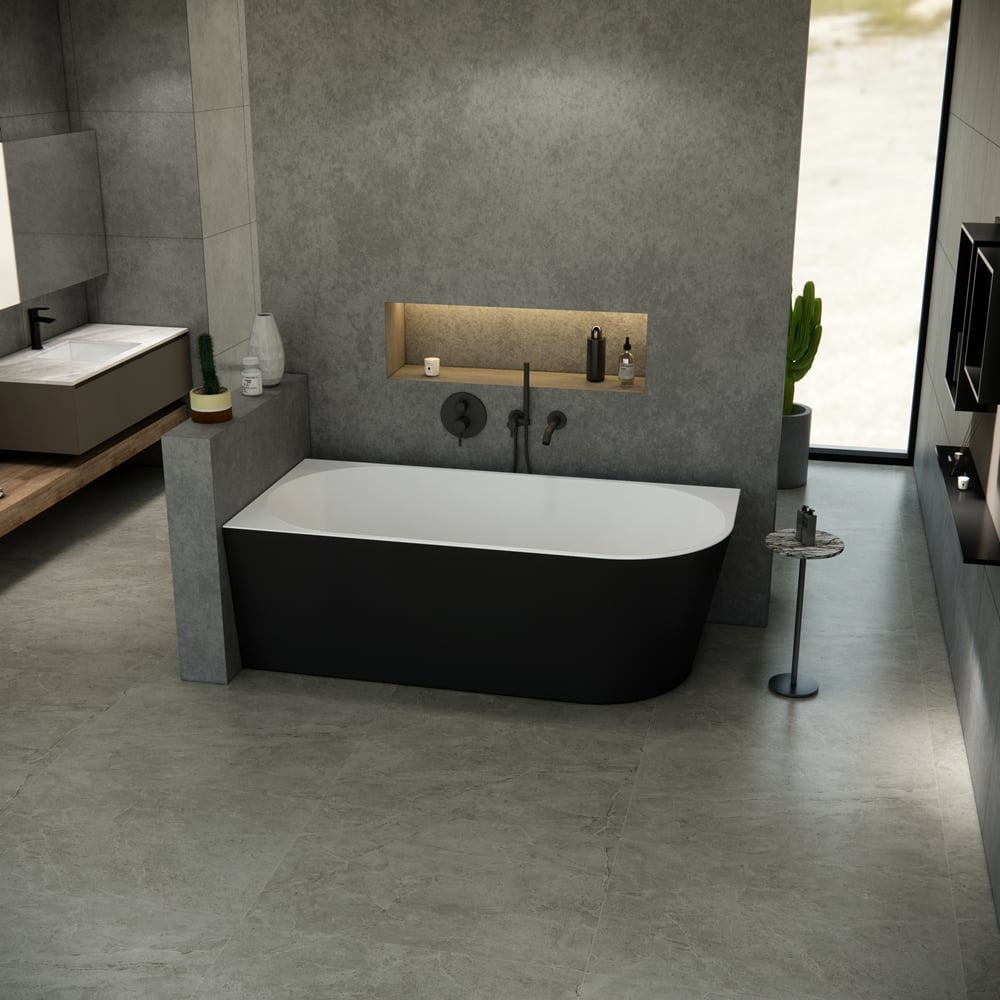 Vrijstaand bad Luciano hoekbad mat zwart en wit acryl links - Voordelig Design Sanitair