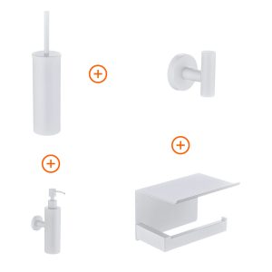 Toilet accessoires set Mat wit exclusief met zeepdispenser