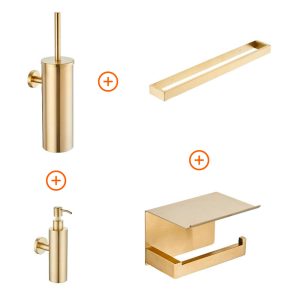 Toilet accessoires set Mat goud design met beugel en zeepdispenser