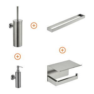 Toilet accessoires set Gun metal design met beugel en zeepdispenser