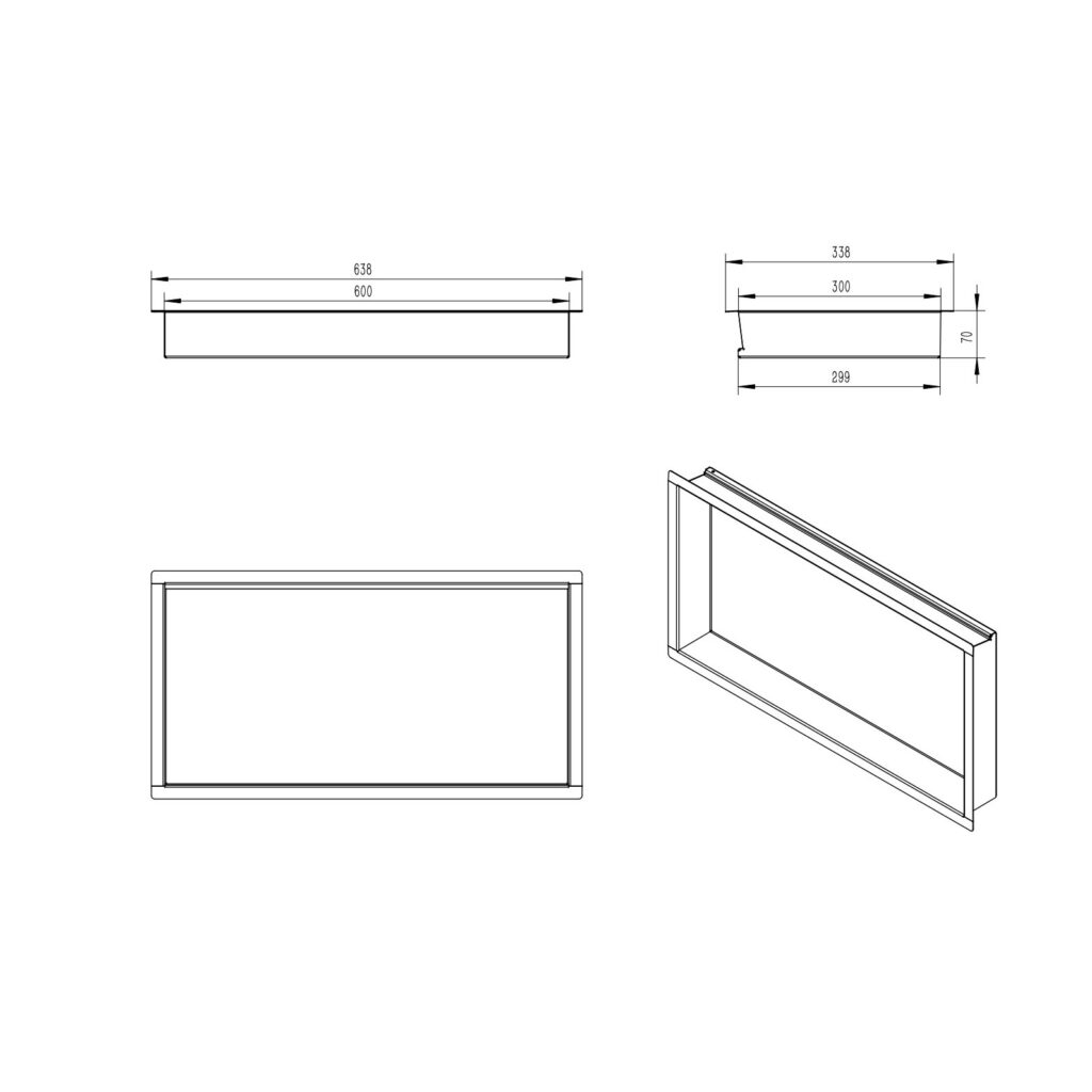 BERNSTEIN Inbouwnis van roestvrij staal NT203010X zonder rand met LED- verlichting– 20 x 30 x 10 cm – Douplank voor badbenodigdheden - Betegelbare douchenis in de kleur zwart, LED-inbouwframe in zwart