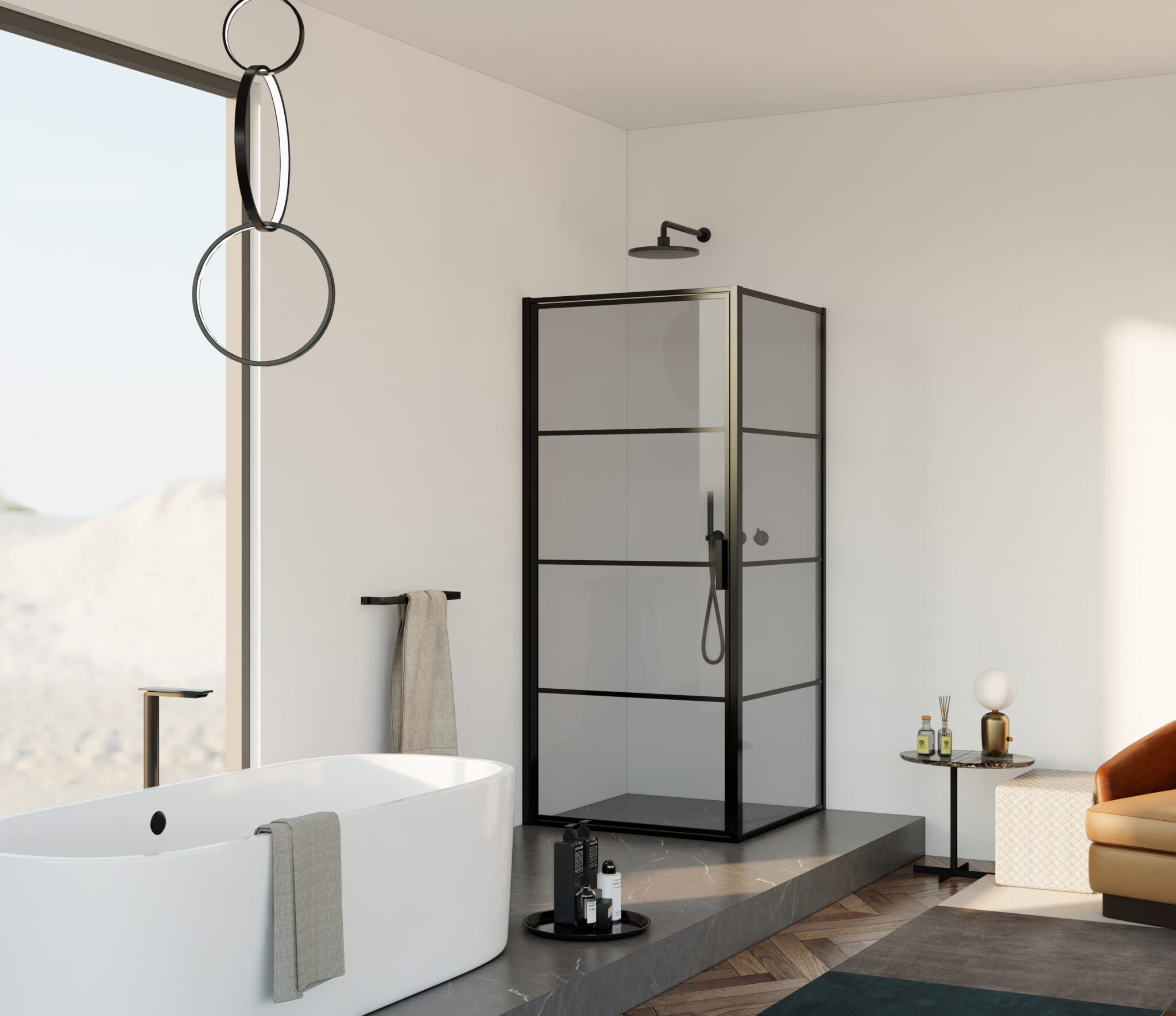 Douchecabine 80x80x200cm serie Rafaella mat zwart 6mm rookglas Nano