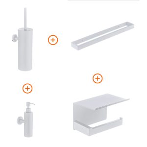 Toilet accessoires set Mat wit design met beugel en zeepdispenser
